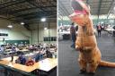 Councillor Matt Dent in his dinosaur suit