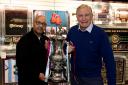 Sir Trevor Brooking with the FA Cup and Worldwide Signings owner Andy Brace