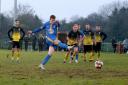 Charlie Morris scores Romford's second against Stanway Pegasus in the FA Vase from the penalty spot. Picture: TGS PHOTO