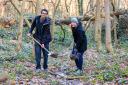 Kate Bradbury and Xavier Mahele digging the first of 100 new ponds for the London Blue Chain walking route