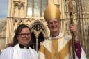 Sarah Newns is pictured with Bishop Dagmar Winter on Saturday.