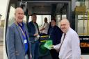 Launch - Councillors Paul Collins and Martin Berry with Stephensons operations manager Tony Legg, Conor Jones from the council's public transport team and Stephensons commercial manager Martin Massey