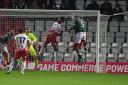 Ricardo Santos scores the first Bolton goal against Stevenage. Picture: TGS PHOTO