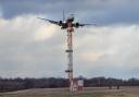 A plane lands at Stansted during Storm Eunice