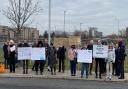 BHRUT staff and their supporters held a demonstration outside Queen's Hospital in opposition to the government-imposed vaccine mandate.