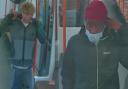 The British Transport Police wants to speak to two men in connection with an assault on-board a train travelling from Upminster to Romford.