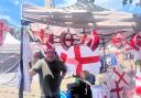 Jeffrey Dartford, a market seller in Romford Market, has a stall with products dedicated to the England football team