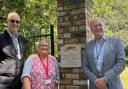 Council leader Ray Morgon, Graham Williamson and Gooshays ward councillor Katharine Tumilty at the plaque unveiling