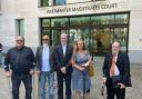 ULEZ activists appeared in court accused of harassing Sadiq Khan in his home. Left to right: Lloyd Dunsford, Nicholas Arlett, Martin Whitehead, Allison Young, Kevin Stredder