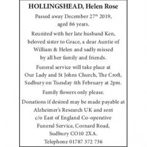 HOLLINGSHEAD HELEN ROSE