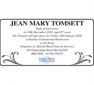 JEAN MARY TOMSETT