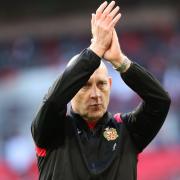 Mark Stimson thanks the Hornchurch fans after the FA Trophy final in 2021