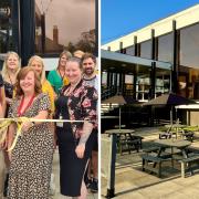 Staff at the Queen's Theatre Hornchurch outdoor seating area