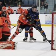 Jake Sylvester is denied by a Telford rival. Image: John Scott