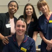 Shortlisted maternity team... midwife Louise Butler (front) with consultant Celia Burrell (left) , Lily Le-Gourrierec and bereavement midwife Louise Broderick