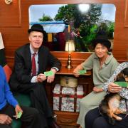 East Ham's MP Sir Stephen Timms (wearing hat) came to the care home to see the new simulated train carriage