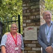 Council leader Ray Morgon, Graham Williamson and Gooshays ward councillor Katharine Tumilty at the plaque unveiling