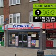 Favorite Chicken & Ribs, in Upminster Road South, was given the lowest possible food hygiene rating