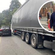 Iain Gunn, headteacher of St Peter's School (inset) has spoken out after plans for a free car park next to the school were not progressed. Parents said Wigley Bush Lane (main pic) outside the school is 'unsafe'