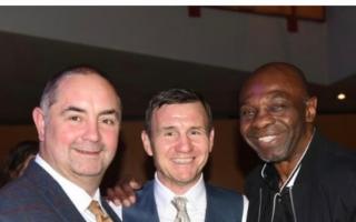 Event organiser Jason Beard with former boxing champion James Cook (right) and friend Bobby Arthey