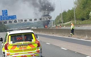 Black smoke filled the air after the lorry was found ablaze