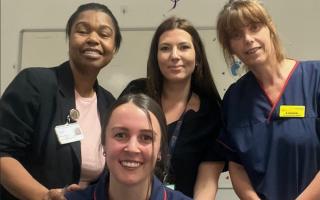 Shortlisted maternity team... midwife Louise Butler (front) with consultant Celia Burrell (left) , Lily Le-Gourrierec and bereavement midwife Louise Broderick