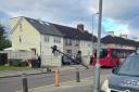 The telegraph pole could be seen leaning dangerously into Reede Road