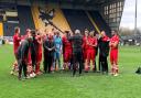 Hornchurch celebrating after beating Notts County in the FA Trophy semi-final at Meadow Lane