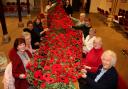 The poppies knitted by the community were sewn on to netting by church members