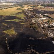 The scene after a blaze in the village of Wennington, after temperatures topped 40C in the UK for the first time ever