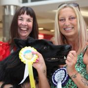 Winner of 'best in show' four-year-old German Shepherd Loki with owner Tracey Tallintire (left) and  judge Emma