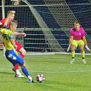 Lucas Polyblank gets in a shot during Romford's 2-0 win over Benfleet Image: Bob Knightley