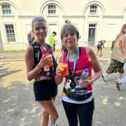 Clare Hughes (right) after finishing The Big Half with daughter Morgan