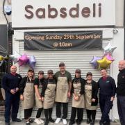 Owner John Metin, the Sabsdeli team and Romford Fire Station crew at the opening