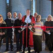 Mayor of Havering, Cllr Gerry O'Sullivan and London Riverside BID chairman, Eric Mollison, with architects Untitled Practice, contractors Borras Construction and guests at the opening of the new Rainham Riverside community garden and seating area