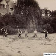 Victorian men cleaning out the moat on the east side of Mawneys- now Linden Street