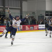 Andrew Shewfelt celebrates scoring for Raiders against MK Lightning