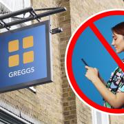 A Greggs bakery in London has said it will no longer serve customers wearing headphones or their phones.