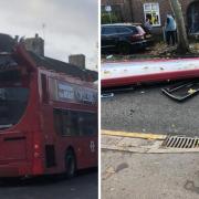 A bus had its roof torn in a crash